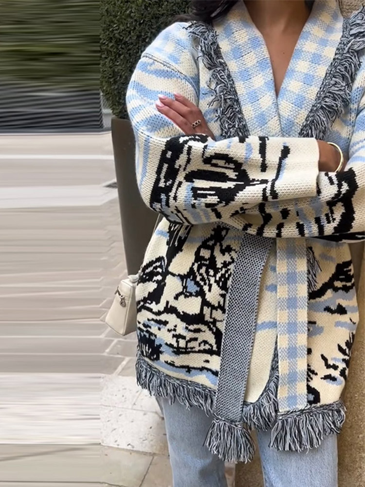 2026 Autumn Winter Print Knit  - огляд і ціна Tassel Fringe Trim