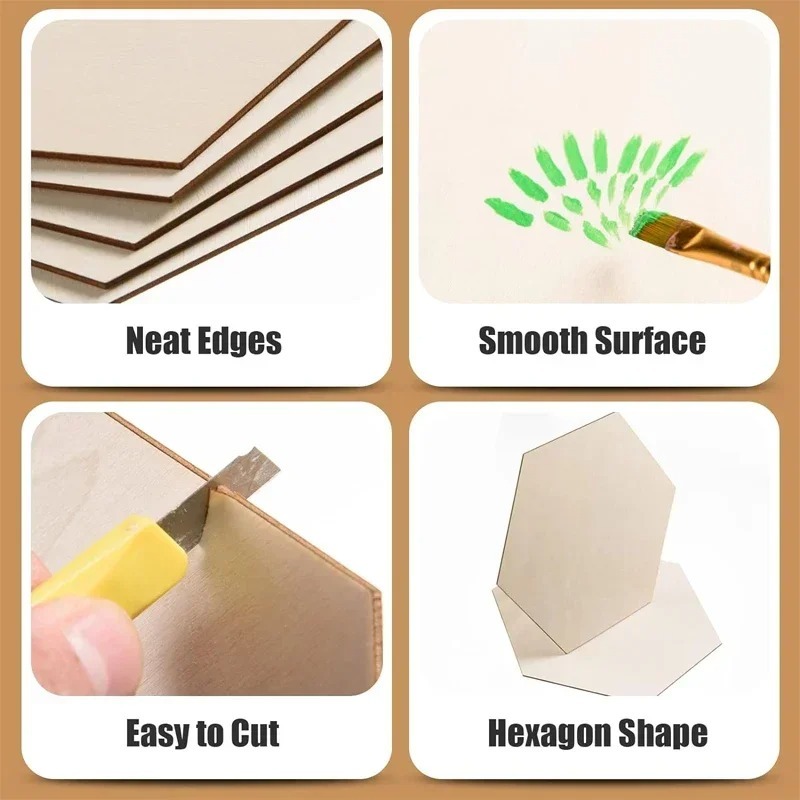 10-120mm Wooden Hexagon Blank  - огляд і ціна Christmas Craft Embellishment